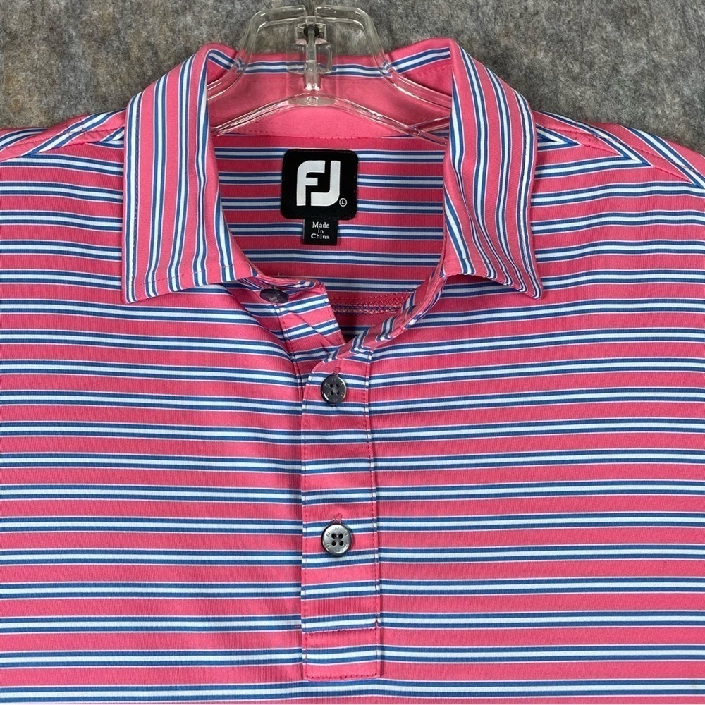 FootJoy Pink Blue Striped Short Sleeve Polo Shirt Golf Athleisure Casual  Sz L